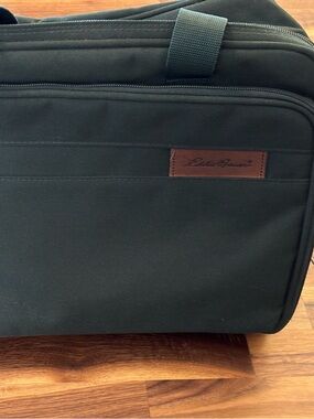 Vintage Eddie Bauer Dark Green Laptop Briefcase/ Weekend Bag with Leather Trim